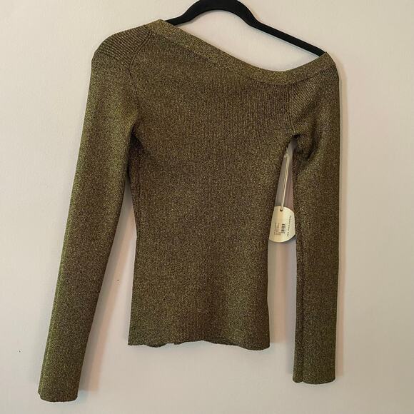 NWT Staud Women Medium Craftsman Sweater Gold Metallic Cardigan Off-the-Shoulder - Picture 8 of 11